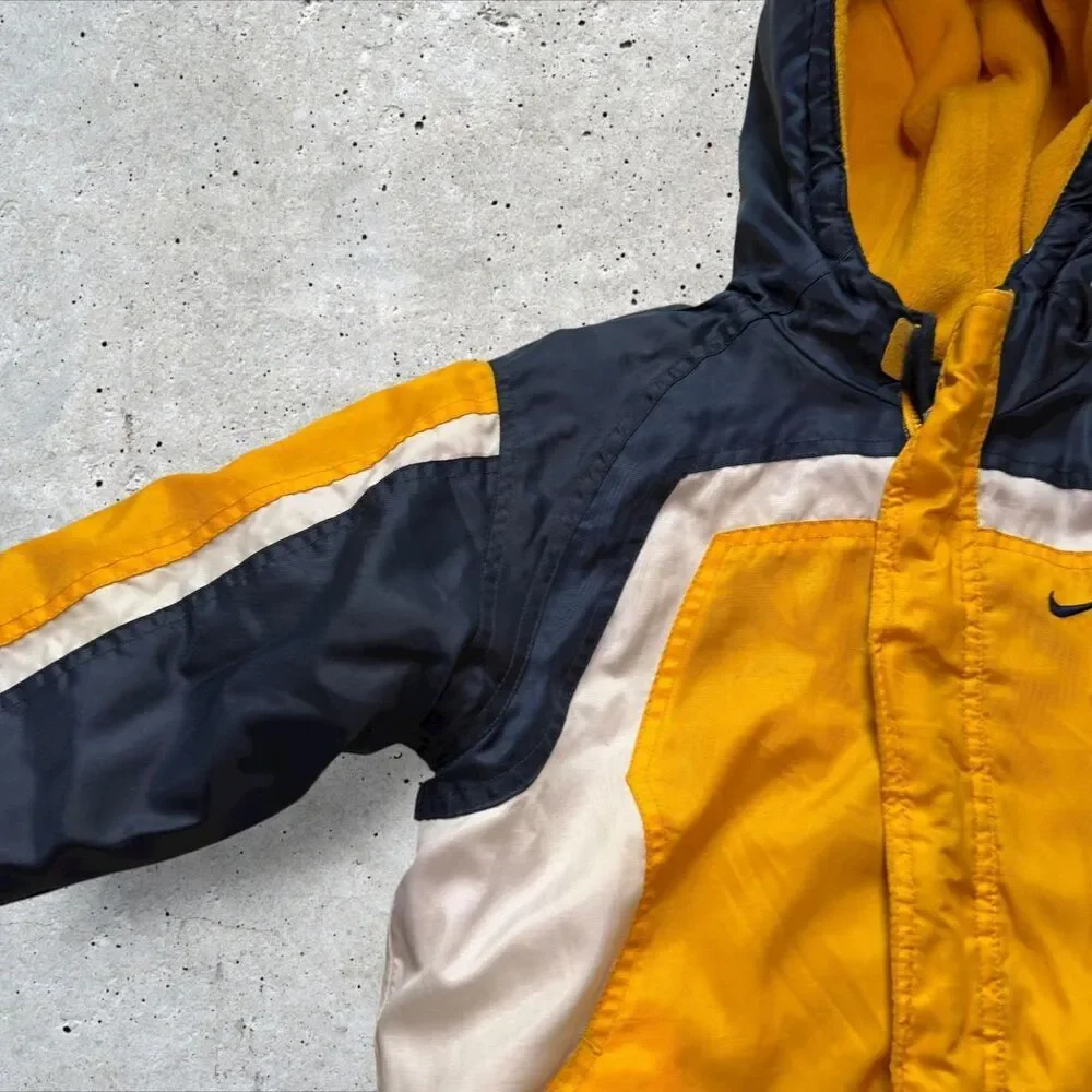 Kids Nike Hooded Jacket Yellow Blue Reversible Fleece Winter Coat Youth L y2k